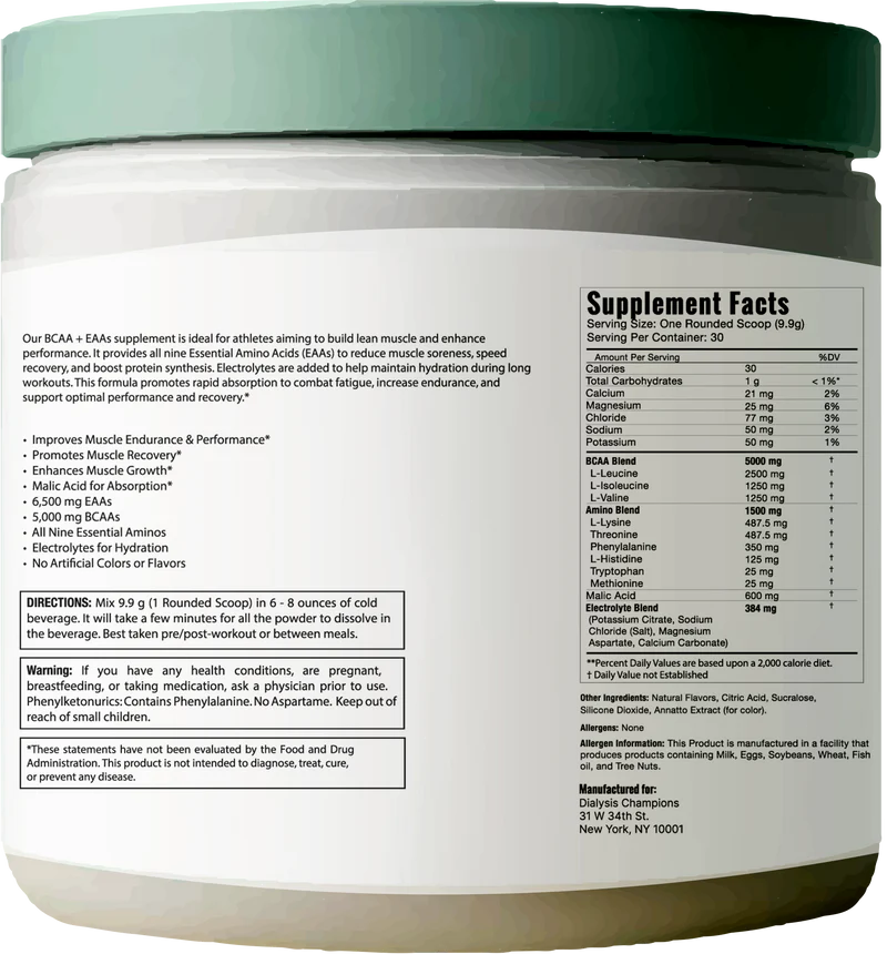 BCAA + EAAs Nutrition Facts