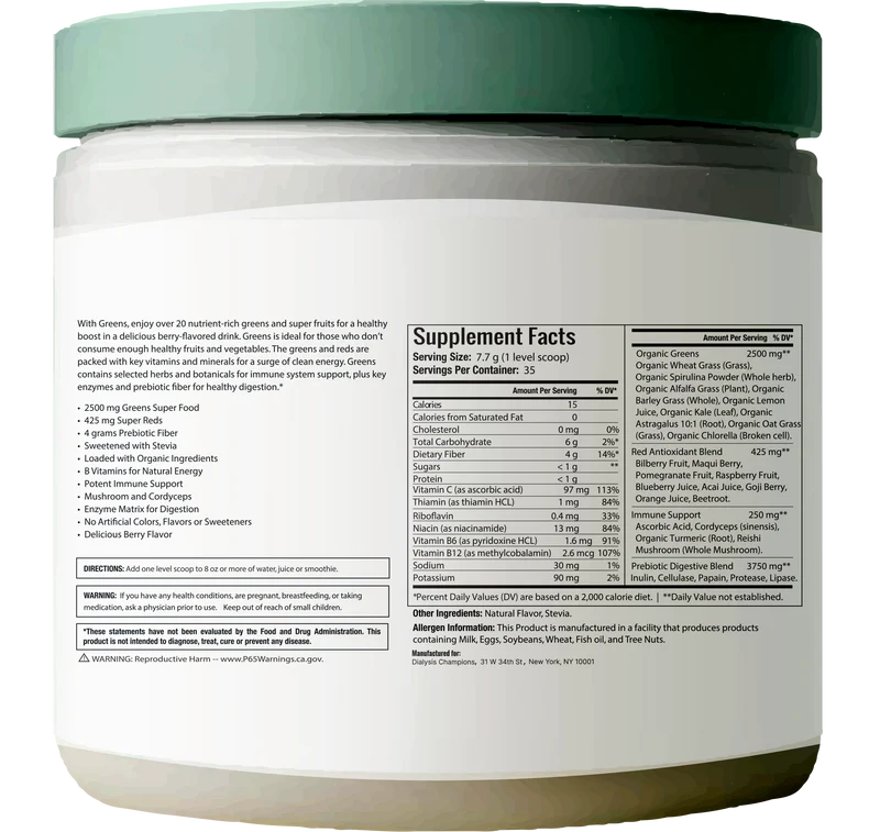 Organic Greens Nutrition Facts